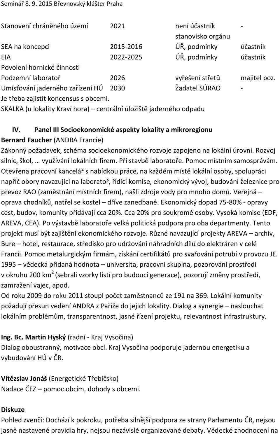 Panel III Socioekonomické aspekty lokality a mikroregionu Bernard Faucher (ANDRA Francie) Zákonný požadavek, schéma socioekonomického rozvoje zapojeno na lokální úrovni.