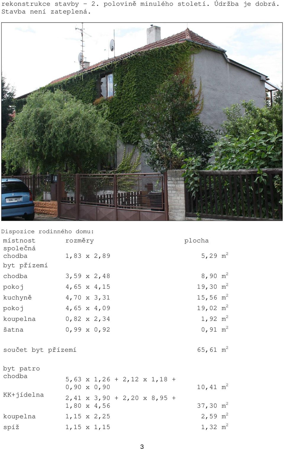 4,15 19,30 m 2 kuchyně 4,70 x 3,31 15,56 m 2 pokoj 4,65 x 4,09 19,02 m 2 koupelna 0,82 x 2,34 1,92 m 2 šatna 0,99 x 0,92 0,91 m 2 součet byt