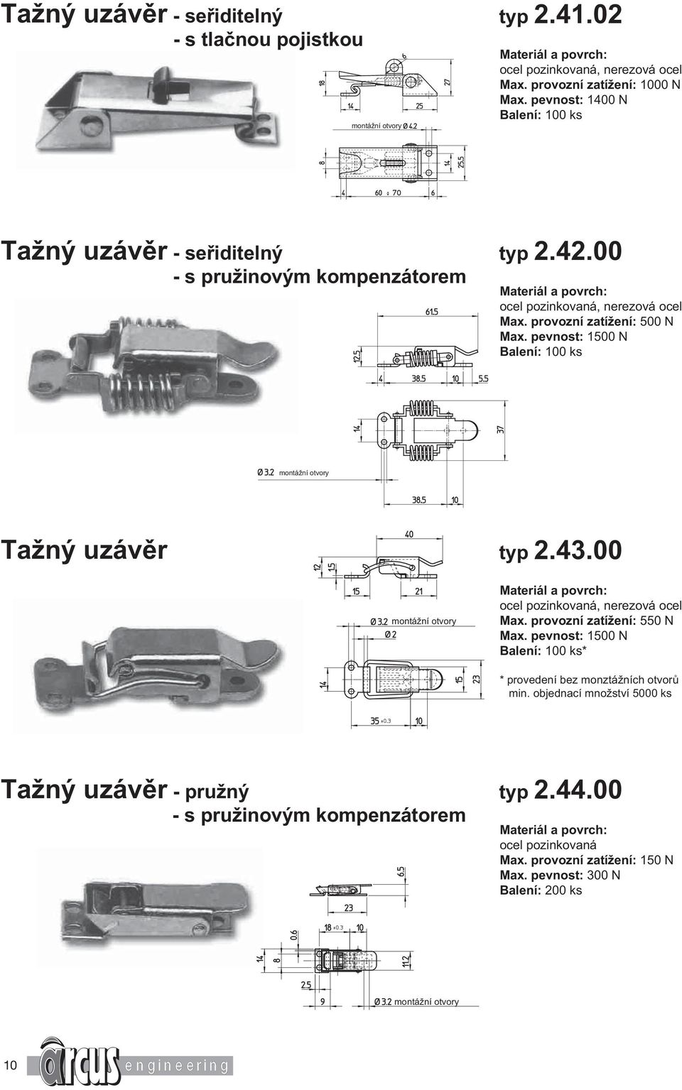 pevnost: 1500 N Balení: 100 ks Tažný uzávěr typ 2.43.00 Max. provozní zatížení: 550 N Max.