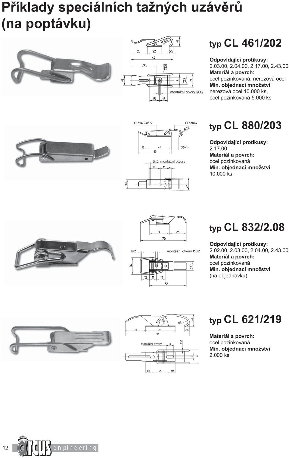 000 ks typ CL 880/203 Odpovídající protikusy: 2.17.00 10.000 ks typ CL 832/2.