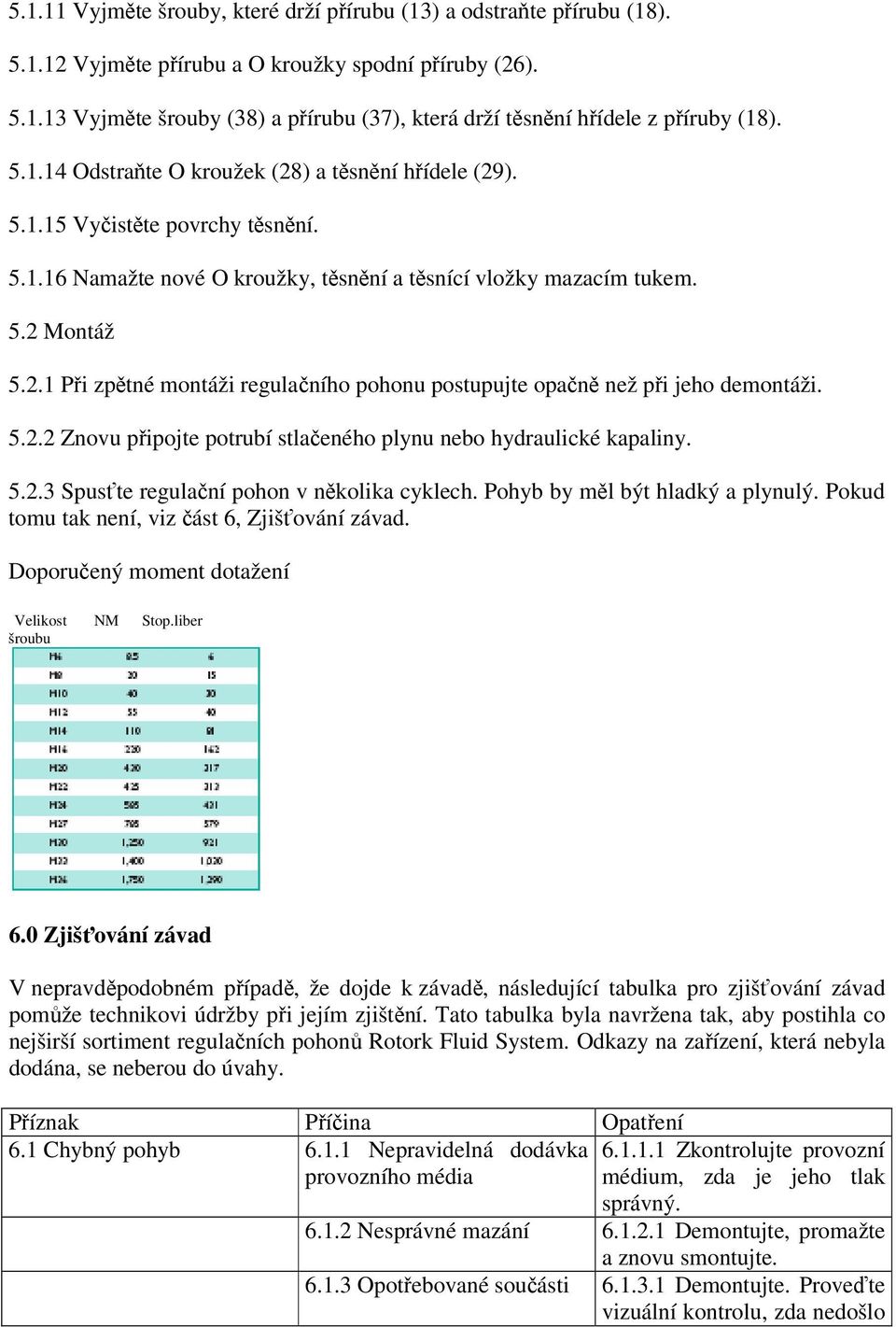 5.2.2 Znovu připojte potrubí stlačeného plynu nebo hydraulické kapaliny. 5.2.3 Spusťte regulační pohon v několika cyklech. Pohyb by měl být hladký a plynulý.