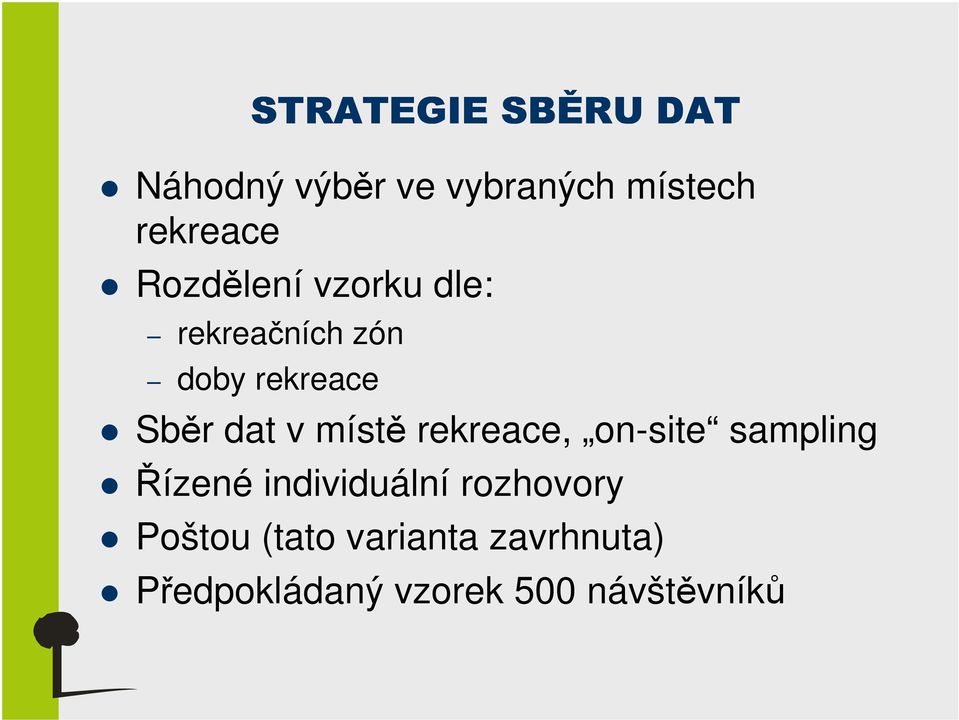 místě rekreace, on-site sampling Řízené individuální rozhovory