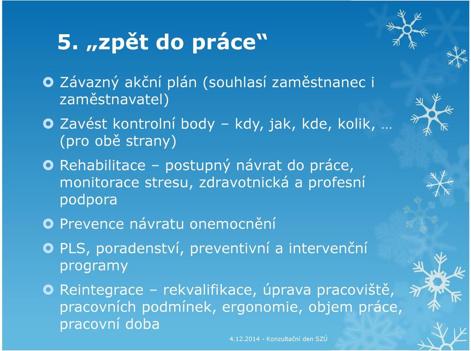 zdravotnická a profesní podpora Prevence návratu onemocnění PLS, poradenství, preventivní a