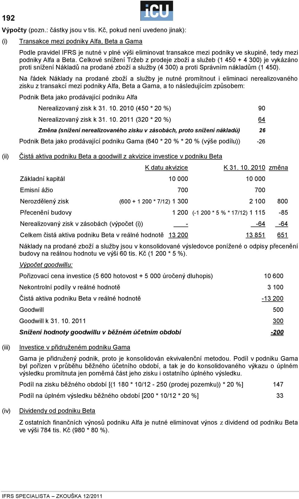 Celkové snížení Tržeb z prodeje zboží a služeb (1 450 + 4 300) je vykázáno proti snížení Nákladů na prodané zboží a služby (4 300) a proti Správním nákladům (1 450).