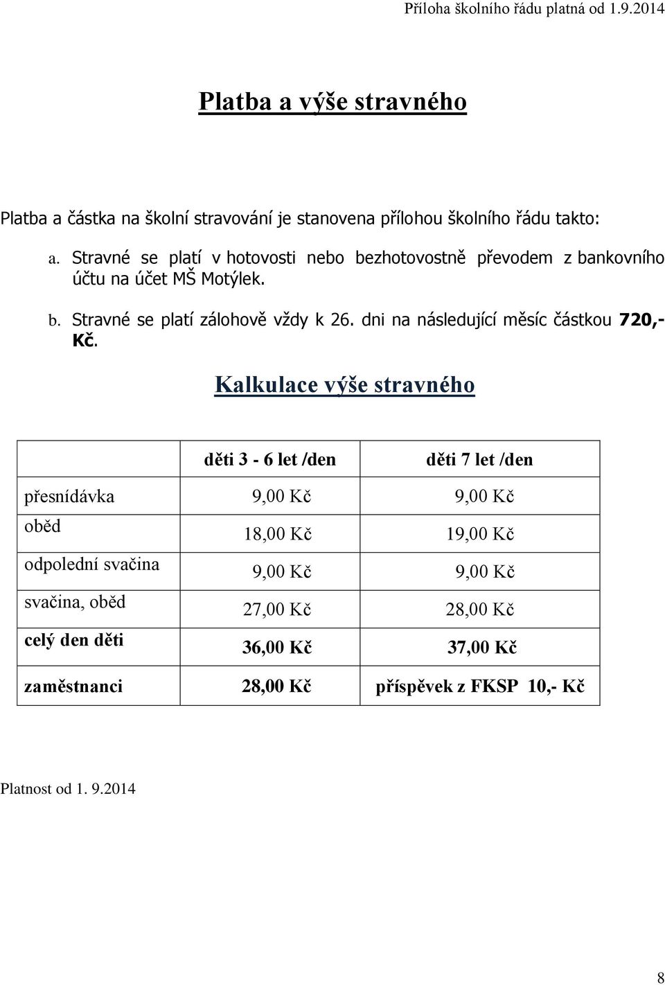 dni na následující měsíc částkou 720,- Kč.