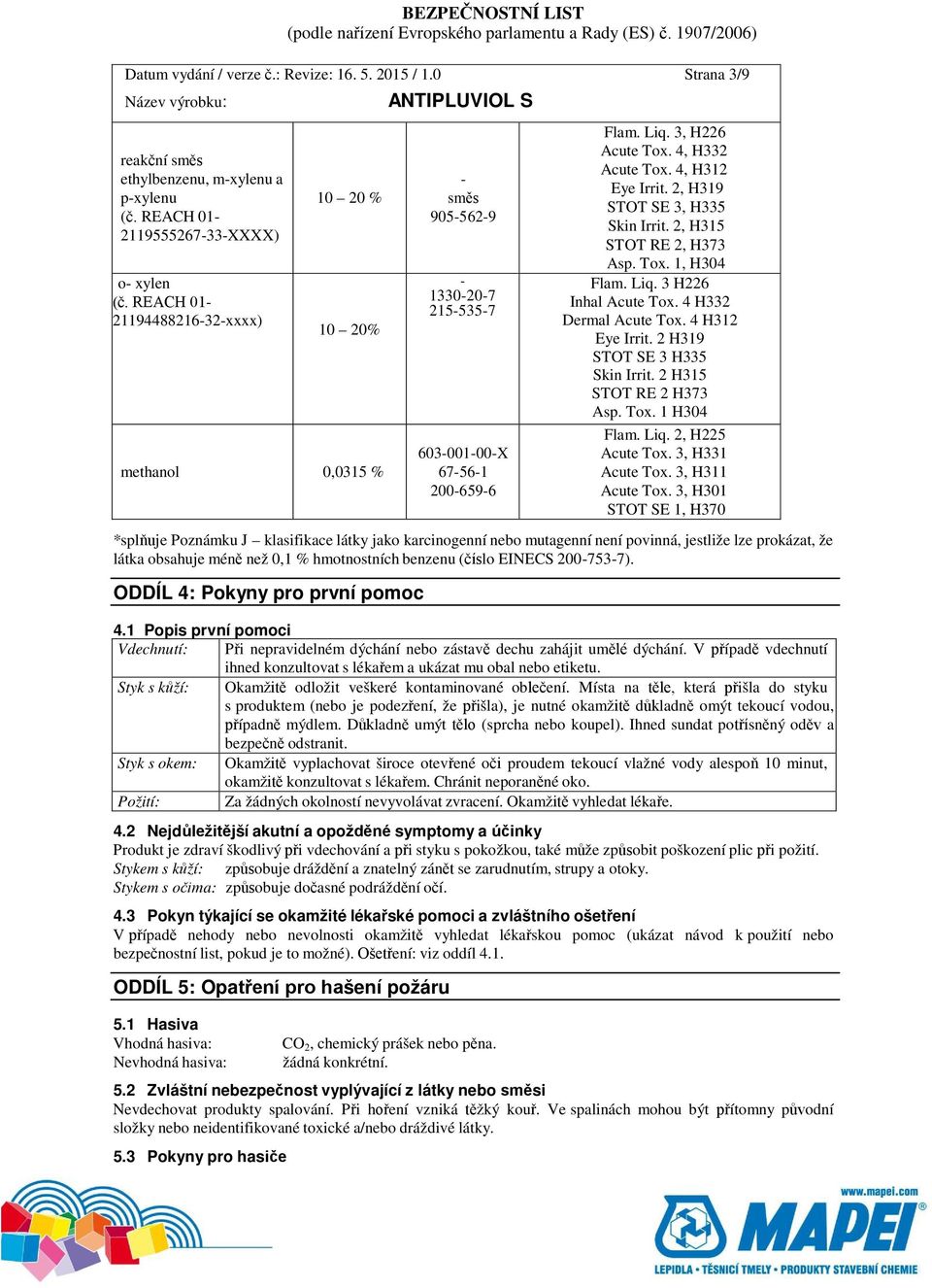 2, H319 STOT SE 3, H335 Skin Irrit. 2, H315 STOT RE 2, H373 Asp. Tox. 1, H304 Flam. Liq. 3 H226 Inhal Acute Tox. 4 H332 Dermal Acute Tox. 4 H312 Eye Irrit. 2 H319 STOT SE 3 H335 Skin Irrit.