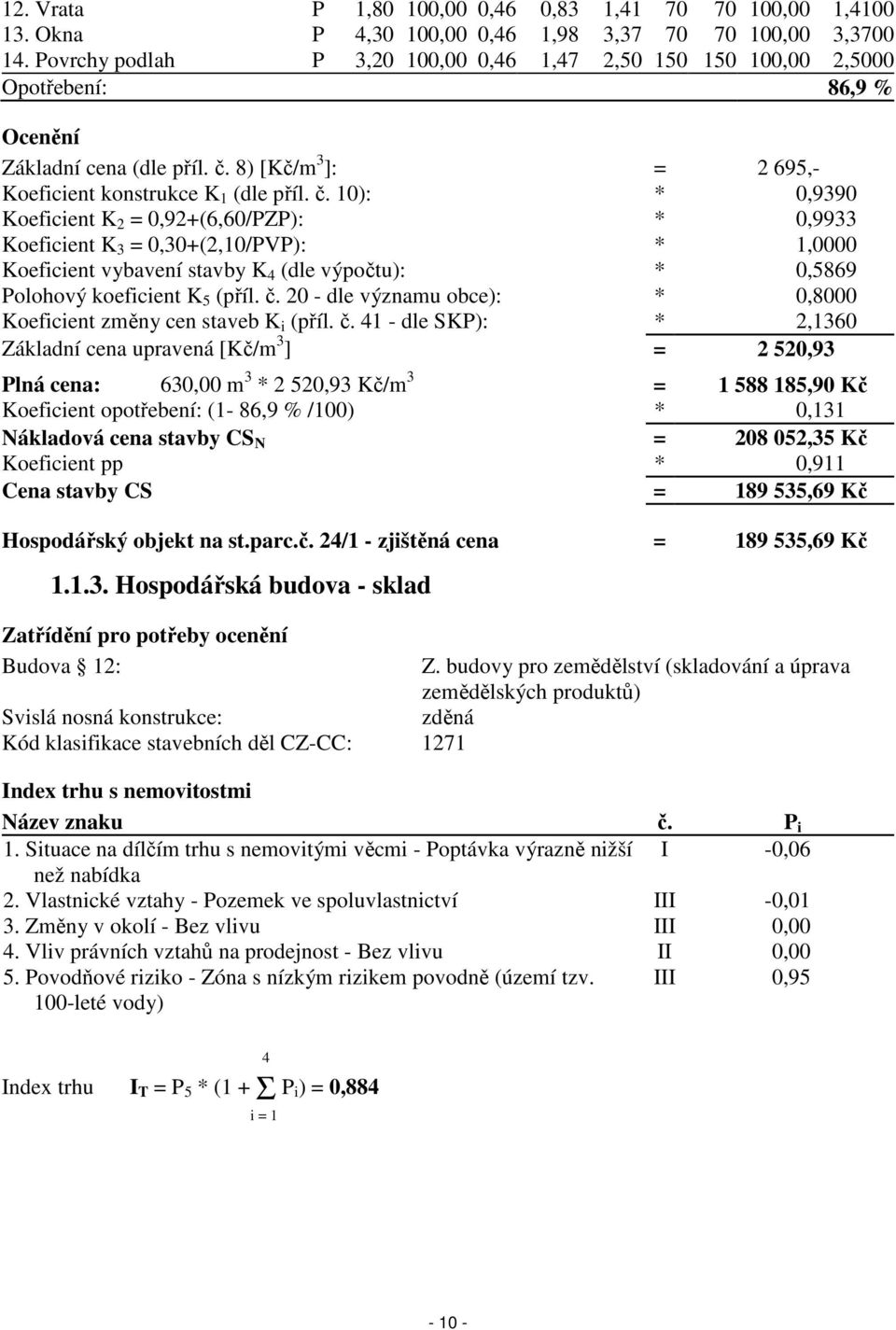 8) [Kč/m 3 ]: = 2 695,- Koeficient konstrukce K 1 (dle příl. č.