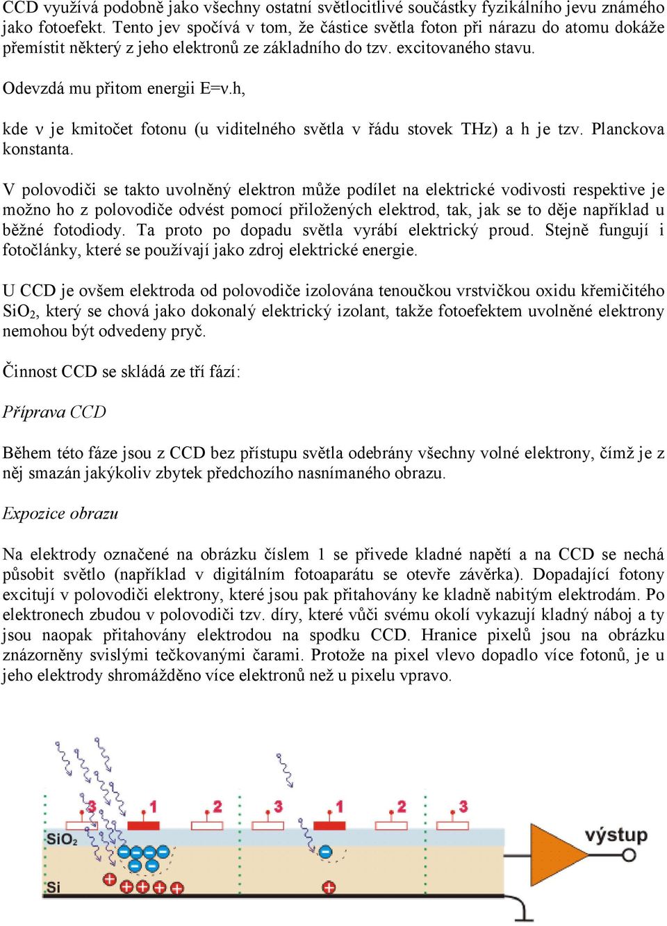 h, kde ν je kmitočet fotonu (u viditelného světla v řádu stovek THz) a h je tzv. Planckova konstanta.