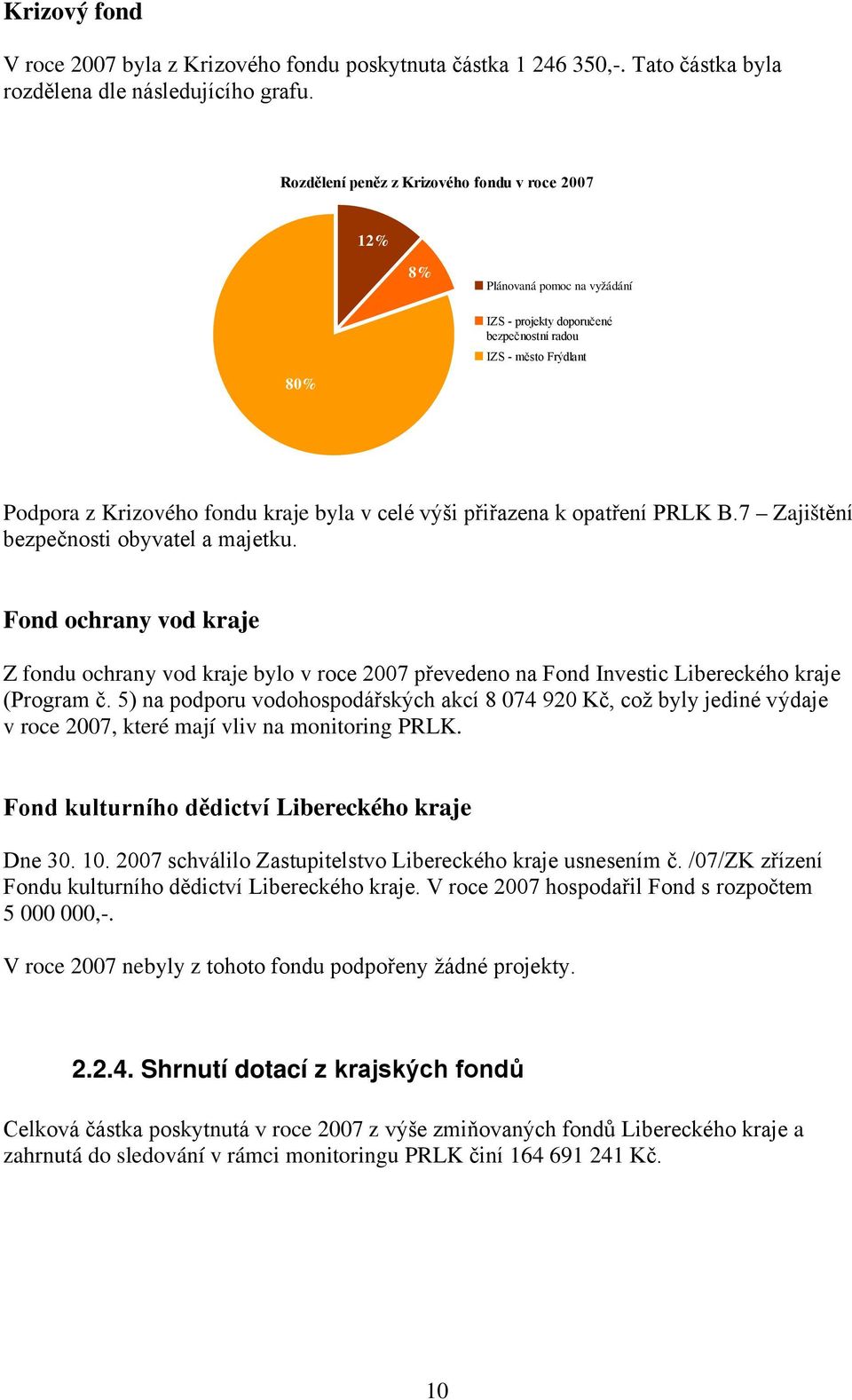 přiřazena k opatření PRLK B.7 Zajištění bezpečnosti obyvatel a majetku. Fond ochrany vod kraje Z fondu ochrany vod kraje bylo v roce 2007 převedeno na Fond Investic Libereckého kraje (Program č.