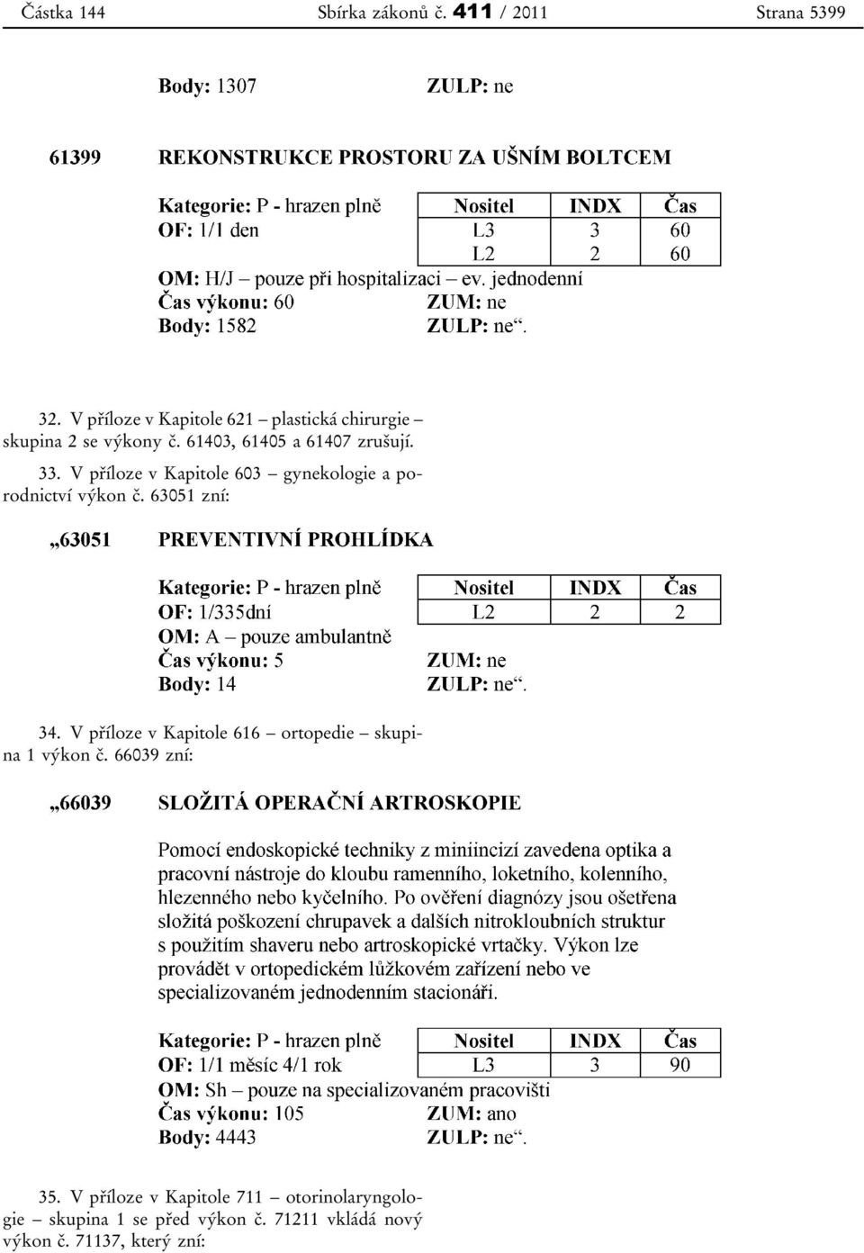 V příloze v Kapitole 603 gynekologie a porodnictví výkon č. 63051 zní: 34.