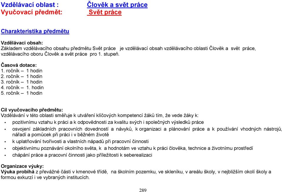 ročník 1 hodin Cíl vyučovacího předmětu: Vzdělávání v této oblasti směřuje k utváření klíčových kompetencí žáků tím, že vede žáky k: pozitivnímu vztahu k práci a k odpovědnosti za kvalitu svých i