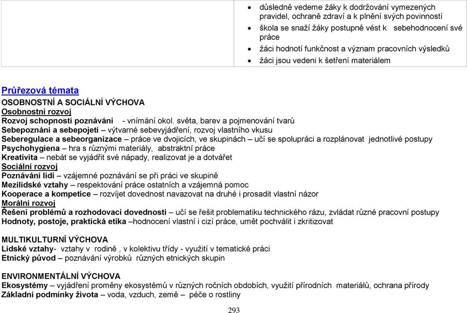 světa, barev a pojmenování tvarů Sebepoznání a sebepojetí výtvarné sebevyjádření, rozvoj vlastního vkusu Seberegulace a sebeorganizace práce ve dvojicích, ve skupinách učí se spolupráci a rozplánovat