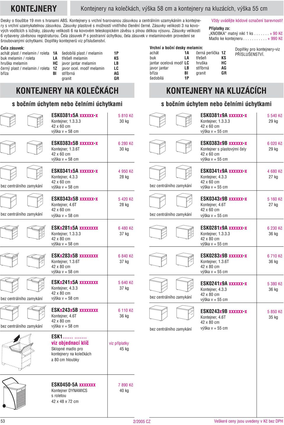 Zásuvky velikosti 3 na kovov ch vodítcích s loïisky, zásuvky velikosti 6 na kovovém teleskopickém závûsu s plnou délkou v suvu. Zásuvky velikosti 6 vybaveny závûsnou registraturou.