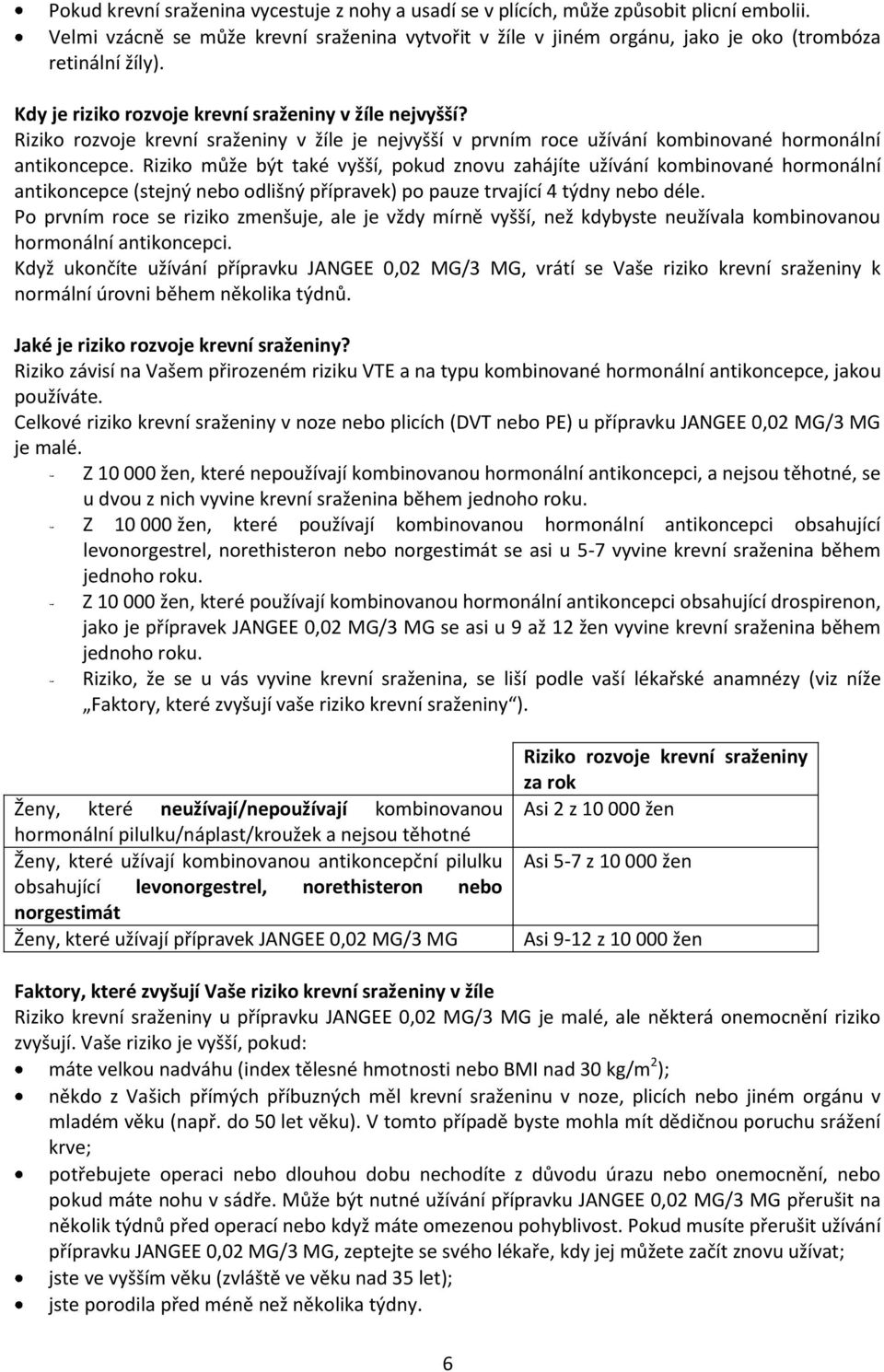 Riziko může být také vyšší, pokud znovu zahájíte užívání kombinované hormonální antikoncepce (stejný nebo odlišný přípravek) po pauze trvající 4 týdny nebo déle.