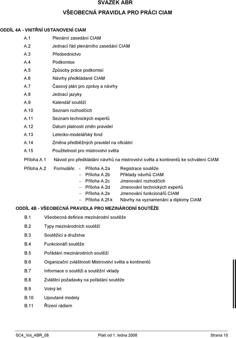 12 Datum platnosti změn pravidel A.13 Letecko-modelářský fond A.14 Změna předběžných pravidel na oficiální A.15 Použitelnost pro mistrovství světa Příloha A.