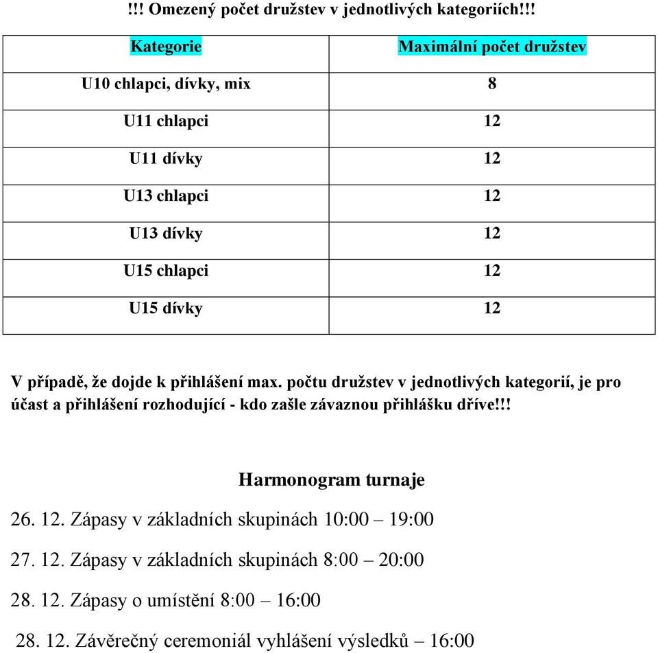 dívky 12 V případě, že dojde k přihlášení max.