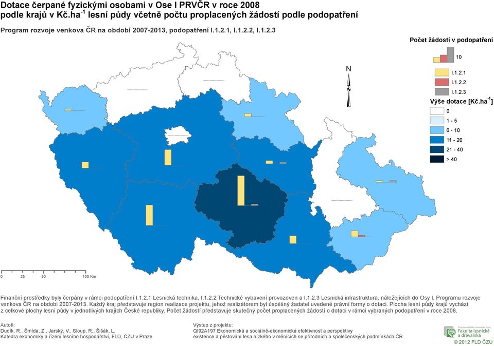 ha -1 ] 1-5 6-1 11-2 21-4 > 4 25 5 1 Km Finanční prostředky byly čerpány v rámci podopatření Lesnická technika, Technické vybavení provozoven a Lesnická infrastruktura, náležejících do Osy I,