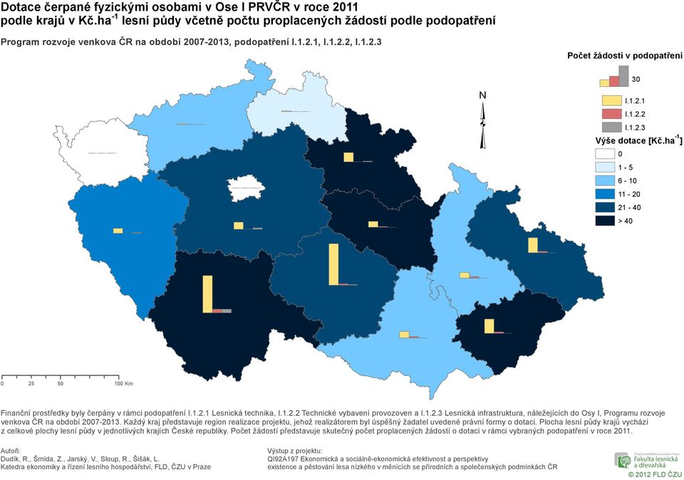 ha -1 ] 1-5 6-1 11-2 21-4 > 4 25 5 1 Km Finanční prostředky byly čerpány v rámci podopatření Lesnická technika, Technické vybavení provozoven a Lesnická infrastruktura, náležejících do Osy I,