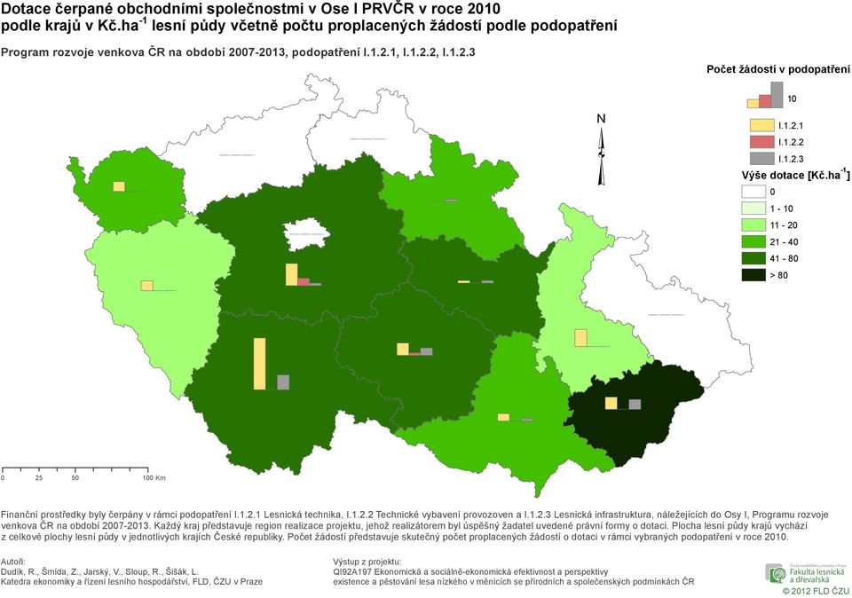 ha -1 ] 1-1 11-2 21-4 41-8 > 8 25 5 1 Km Finanční prostředky byly čerpány v rámci podopatření Lesnická technika, Technické vybavení provozoven a Lesnická infrastruktura, náležejících do Osy I,