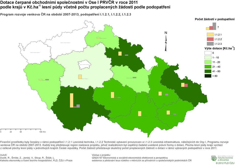 ha -1 ] 1-1 11-2 21-4 41-8 > 8 25 5 1 Km Finanční prostředky byly čerpány v rámci podopatření Lesnická technika, Technické vybavení provozoven a Lesnická infrastruktura, náležejících do Osy I,