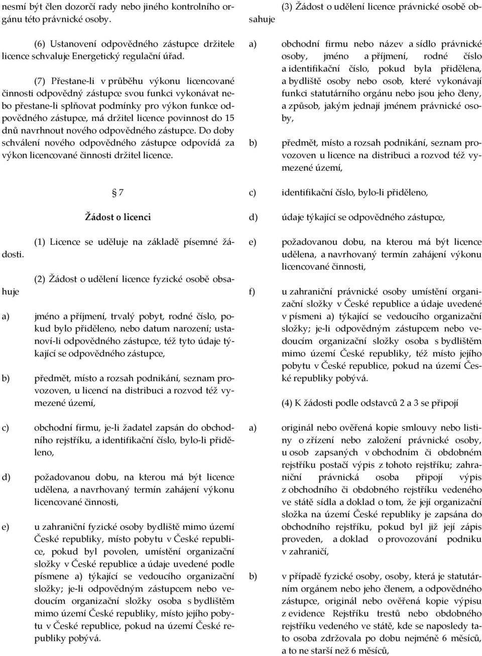 (7) Přestane-li v průběhu výkonu licencované činnosti odpovědný zástupce svou funkci vykonávat nebo přestane-li splňovat podmínky pro výkon funkce odpovědného zástupce, má držitel licence povinnost