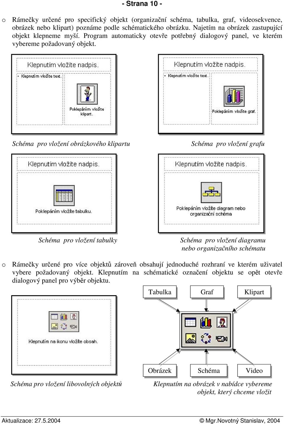 Schéma pro vložení obrázkového klipartu Schéma pro vložení grafu Schéma pro vložení tabulky Schéma pro vložení diagramu nebo organizaního schématu o Rámeky urené pro více objekt zárove obsahují