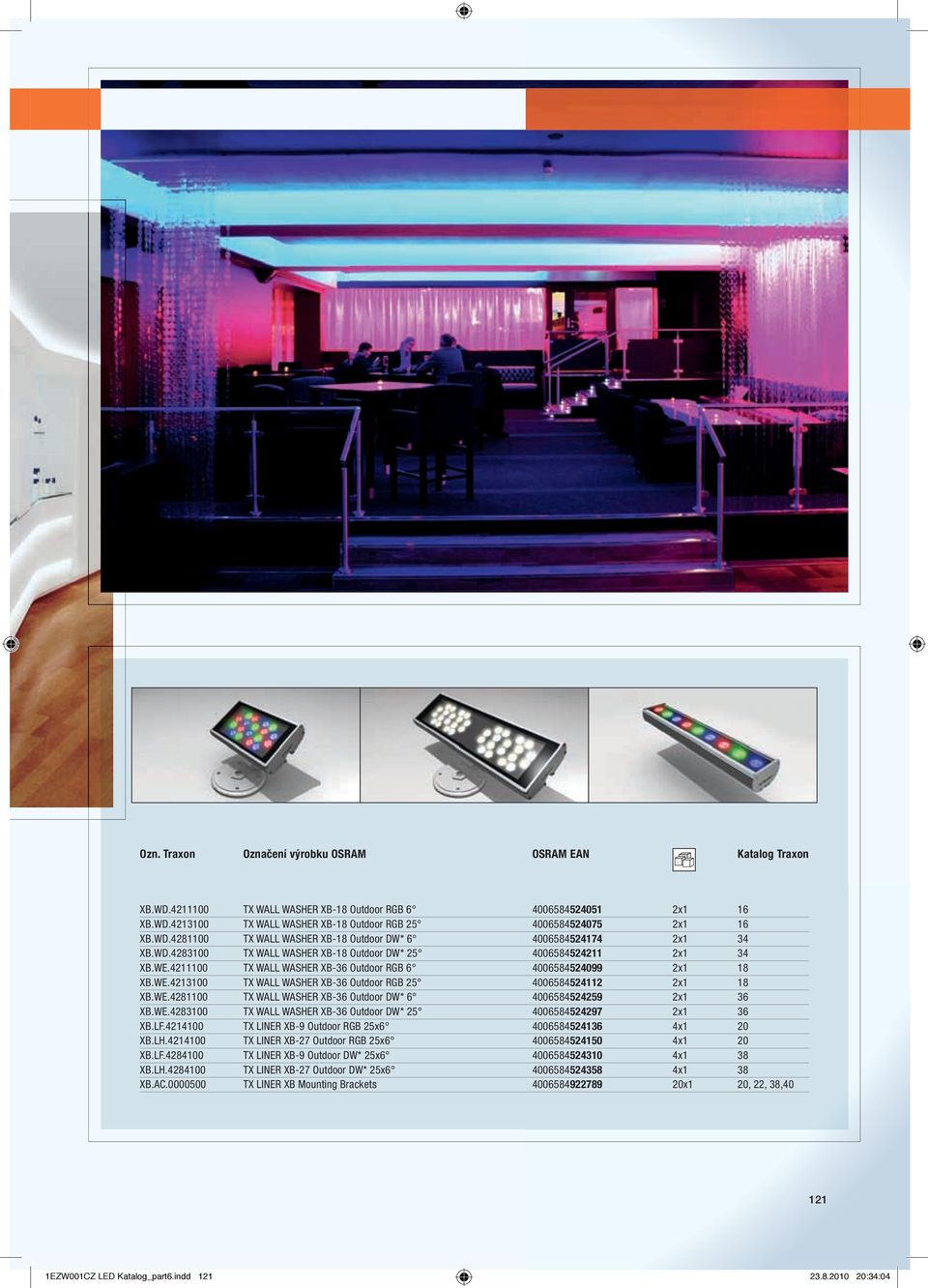 4211100 TX WALL WASHER XB-36 Outdoor RGB 6 4006584524099 2x1 18 XB.WE.4213100 TX WALL WASHER XB-36 Outdoor RGB 25 4006584524112 2x1 18 XB.WE.4281100 TX WALL WASHER XB-36 Outdoor DW* 6 4006584524259 2x1 36 XB.