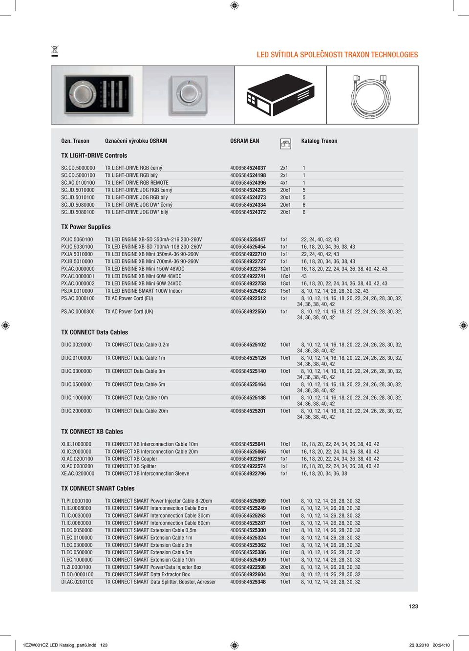 JD.5080100 TX LIGHT-DRIVE JOG DW* bílý 4006584524372 20x1 6 TX Power Supplies PX.IC.5060100 TX LED ENGINE XB-SD 350mA-216 200-260V 4006584525447 1x1 22, 24, 40, 42, 43 PX.IC.5030100 TX LED ENGINE XB-SD 700mA-108 200-260V 4006584525454 1x1 16, 18, 20, 34, 36, 38, 43 PX.