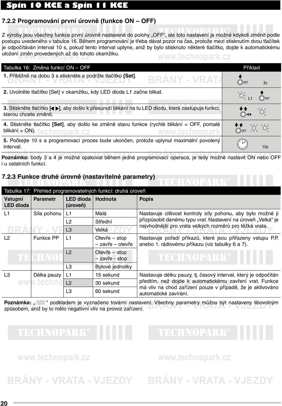 automatickému uložení změn provedených až do tohoto okamžiku. Tabulka 16: Změna funkcí ON OFF 1. Přibližně na dobu 3 s stiskněte a podržte tlačítko [Set]. Příklad 2.