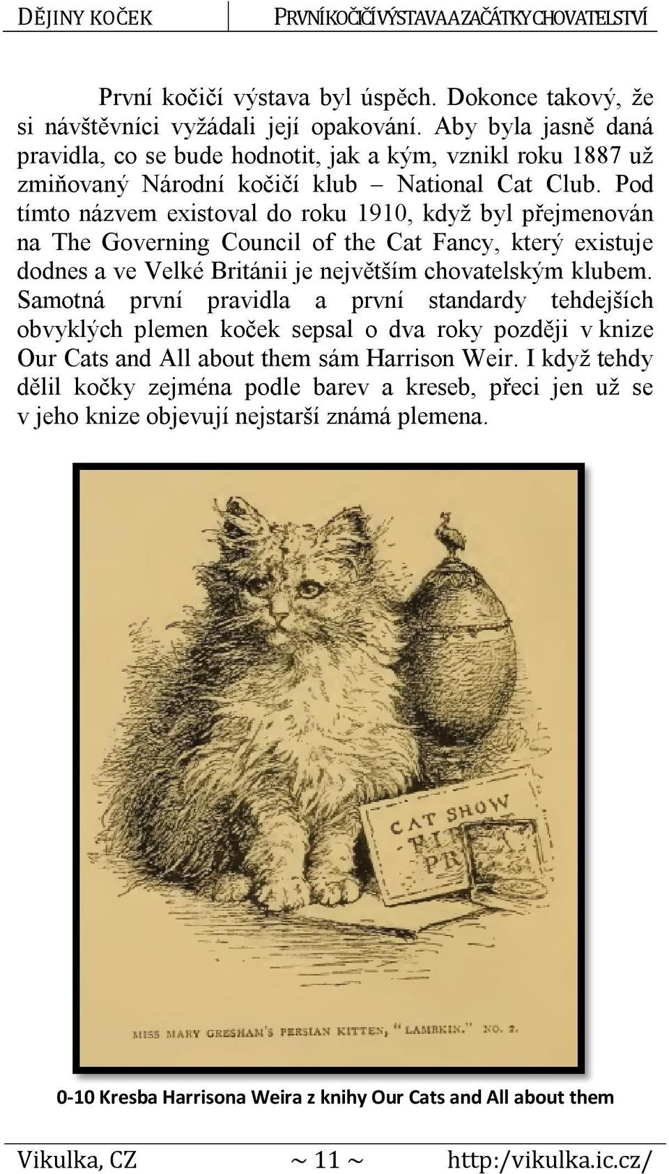Pod tímto názvem existoval do roku 1910, když byl přejmenován na The Governing Council of the Cat Fancy, který existuje dodnes a ve Velké Británii je největším chovatelským klubem.