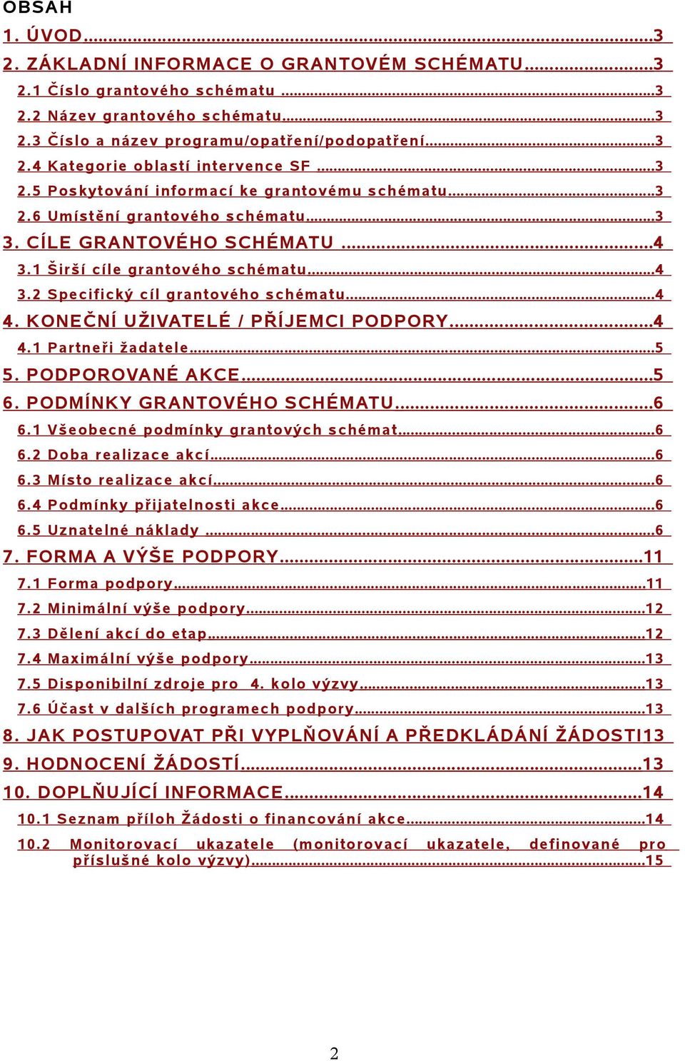 KONEČNÍ UŽIVATELÉ / PŘÍJEMCI PODPORY...4 4.1 Partneři žadatele...5 5. PODPOROVANÉ AKCE...5 6. PODMÍNKY GRANTOVÉHO SCHÉMATU...6 6.1 Všebecné pdmínky grantvých schémat...6 6.2 Dba realizace akcí...6 6.3 Míst realizace akcí.