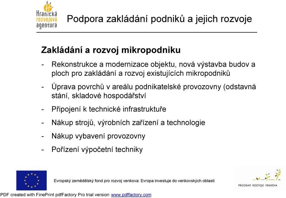 provozovny (odstavná stání, skladové hospodářství - Připojení k technické infrastruktuře -