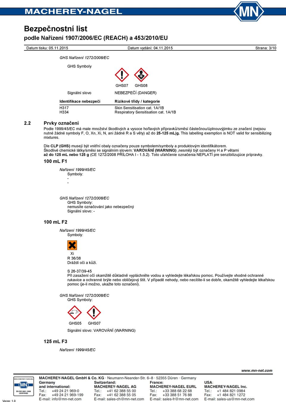 až do 25125 ml g. This labelling exemption is NOT valid for sensibilizing mixtures. Dle CLP (GHS) musejí být vnitřní obaly označeny pouze symbolem/symboly a produktovým identifikátorem.