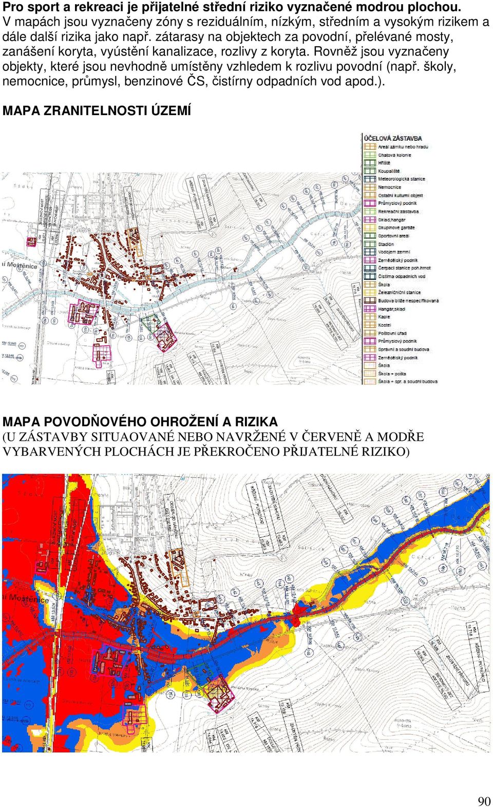 zátarasy na objektech za povodní, přelévané mosty, zanášení koryta, vyústění kanalizace, rozlivy z koryta.