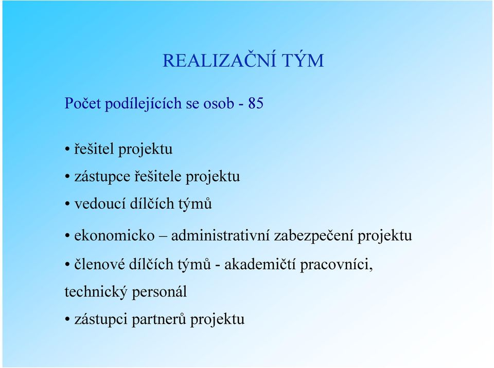 administrativní i i zabezpečení č projektu členové dílčích týmů