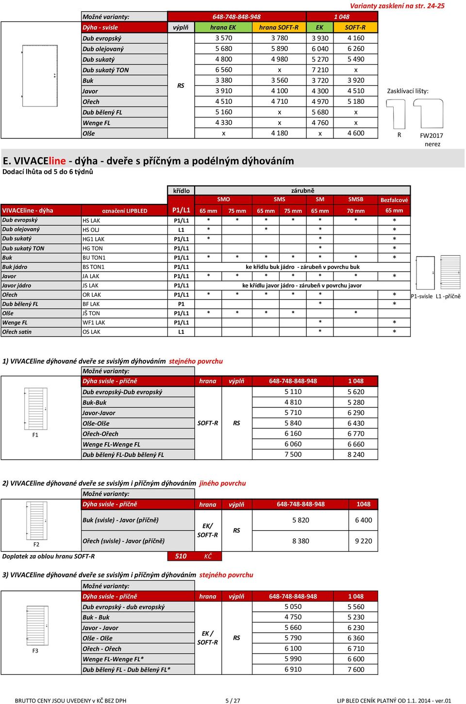 lišty: 4 510 4 710 4 970 5 180 Dub bělený FL 5 160 x 5 680 x Wenge FL 4 330 x 4 760 x x 4 180 x 4 600 R FW2017 nerez E.