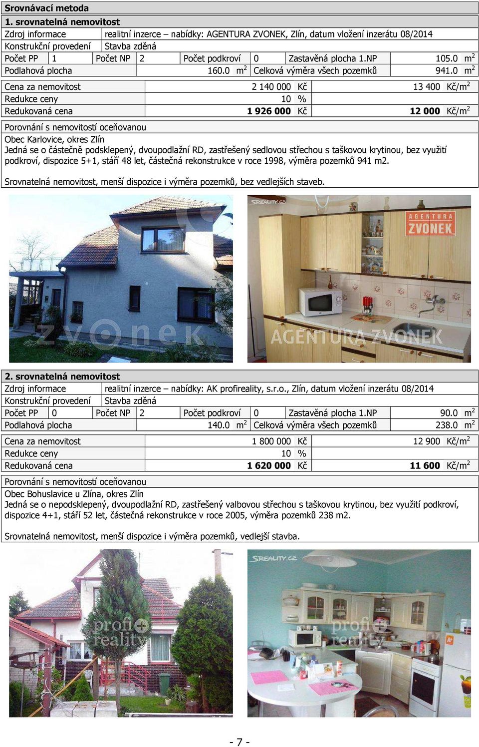Zastavěná plocha 1.NP 105.0 m 2 Podlahová plocha 160.0 m 2 Celková výměra všech pozemků 941.