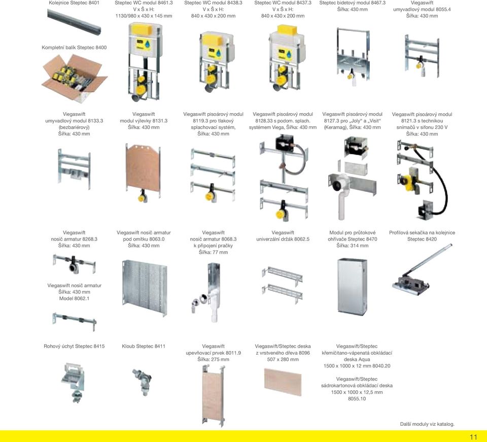 3 (bezbariérový) Šířka: 430 mm Viegaswift modul výlevky 8131.3 Šířka: 430 mm Viegaswift pisoárový modul 8119.3 pro tlakový splachovací systém, Šířka: 430 mm Viegaswift pisoárový modul 8128.33 s podom.
