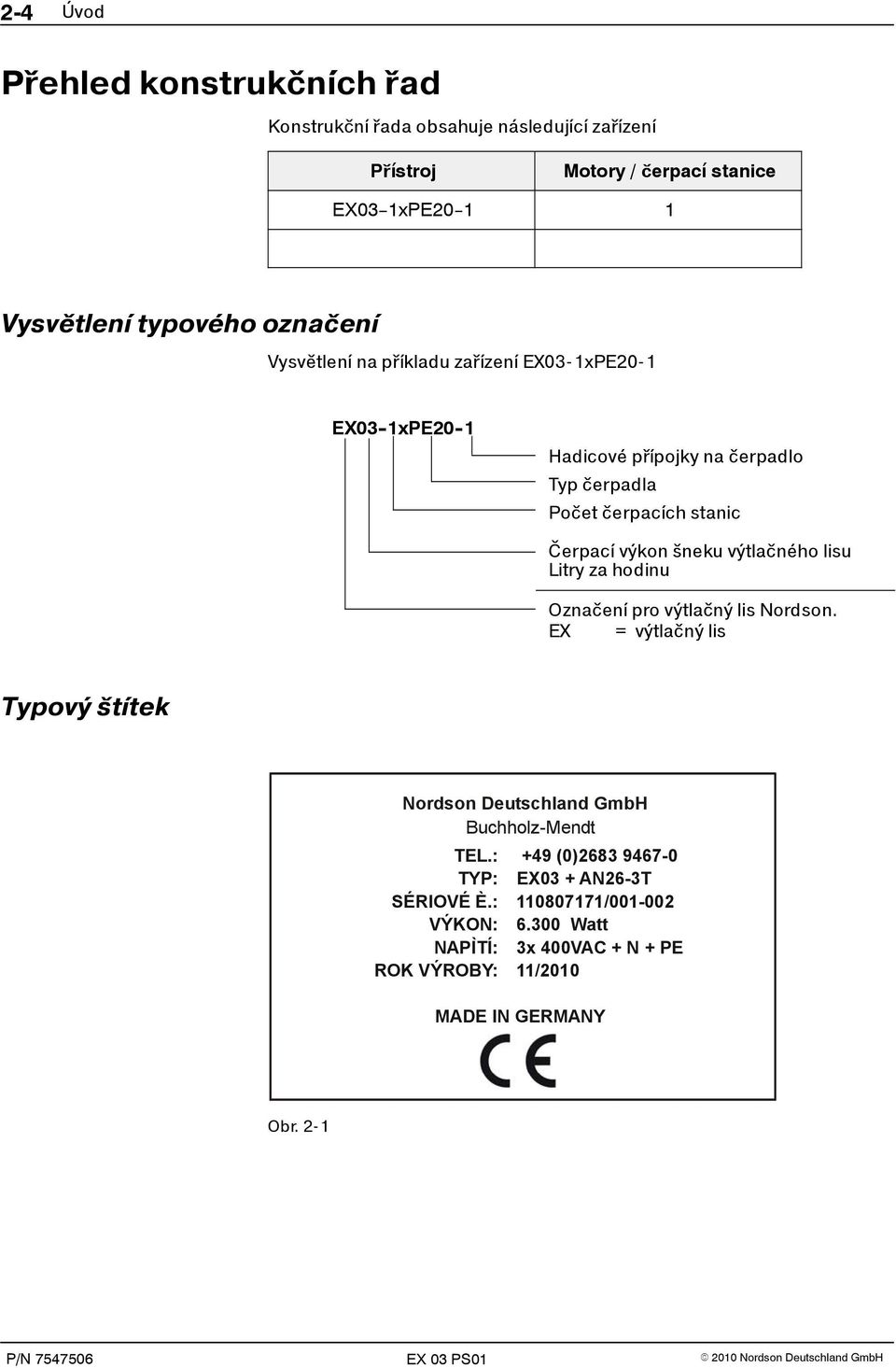 výtlačného lisu Litry za hodinu Označení pro výtlačný lis Nordson. EX výtlačný lis Typový štítek Nordson Deutschland GmbH Buchholz-Mendt TEL.
