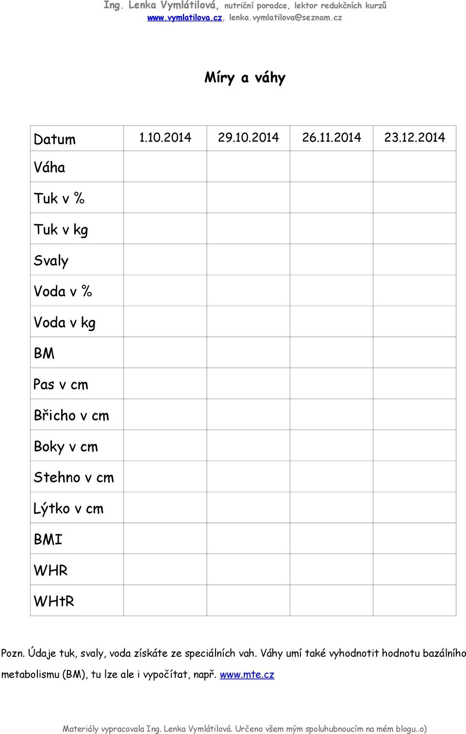 cm Stehno v cm Lýtko v cm BMI WHR WHtR Pozn.