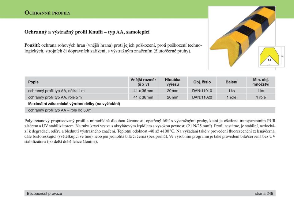 množství ochranný profi l typ AA, délka 1 m 41 x 36 mm 20 mm DAN:11010 1 ks 1 ks ochranný profi l typ AA, role 5 m 41 x 36 mm 20 mm DAN:11020 1 role 1 role Maximální zákaznické výrobní délky (na