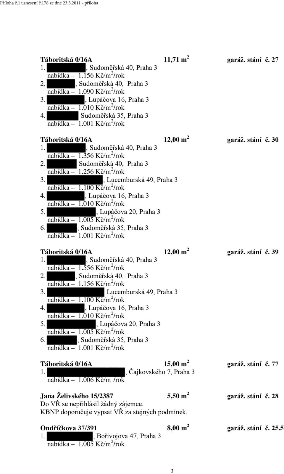 , Lucemburská 49, Praha 3 nabídka 1.100 Kč/m 2 /rok 4., Lupáčova 16, Praha 3 5., Lupáčova 20, Praha 3 6., Sudoměřská 35, Praha 3 nabídka 1.001 Kč/m 2 /rok Táboritská 0/16A 12,00 m 2 garáž. stání č.