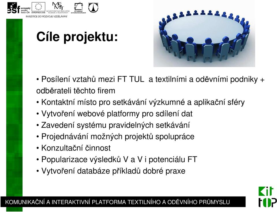 sdílení dat Zavedení systému pravidelných setkávání Projednávání možných projektů spolupráce