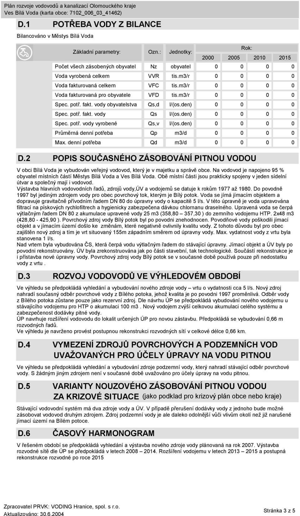 Na vodovod je napojeno 95 % obyvatel místních částí Městys Bílá Voda a Ves Bílá Voda. Obě místní části jsou prakticky spojeny v jeden sídelní útvar a společný mají i vodovod.