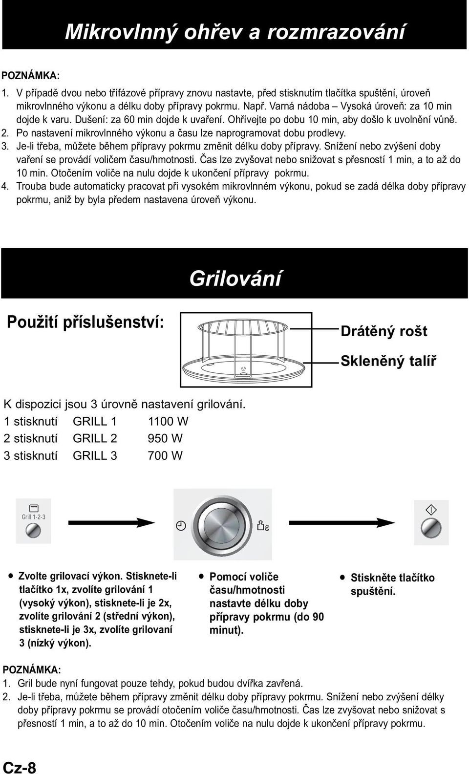 Po nastavení mikrovlnného výkonu a času lze naprogramovat dobu prodlevy. 3. Je-li třeba, můžete během přípravy pokrmu změnit délku doby přípravy.
