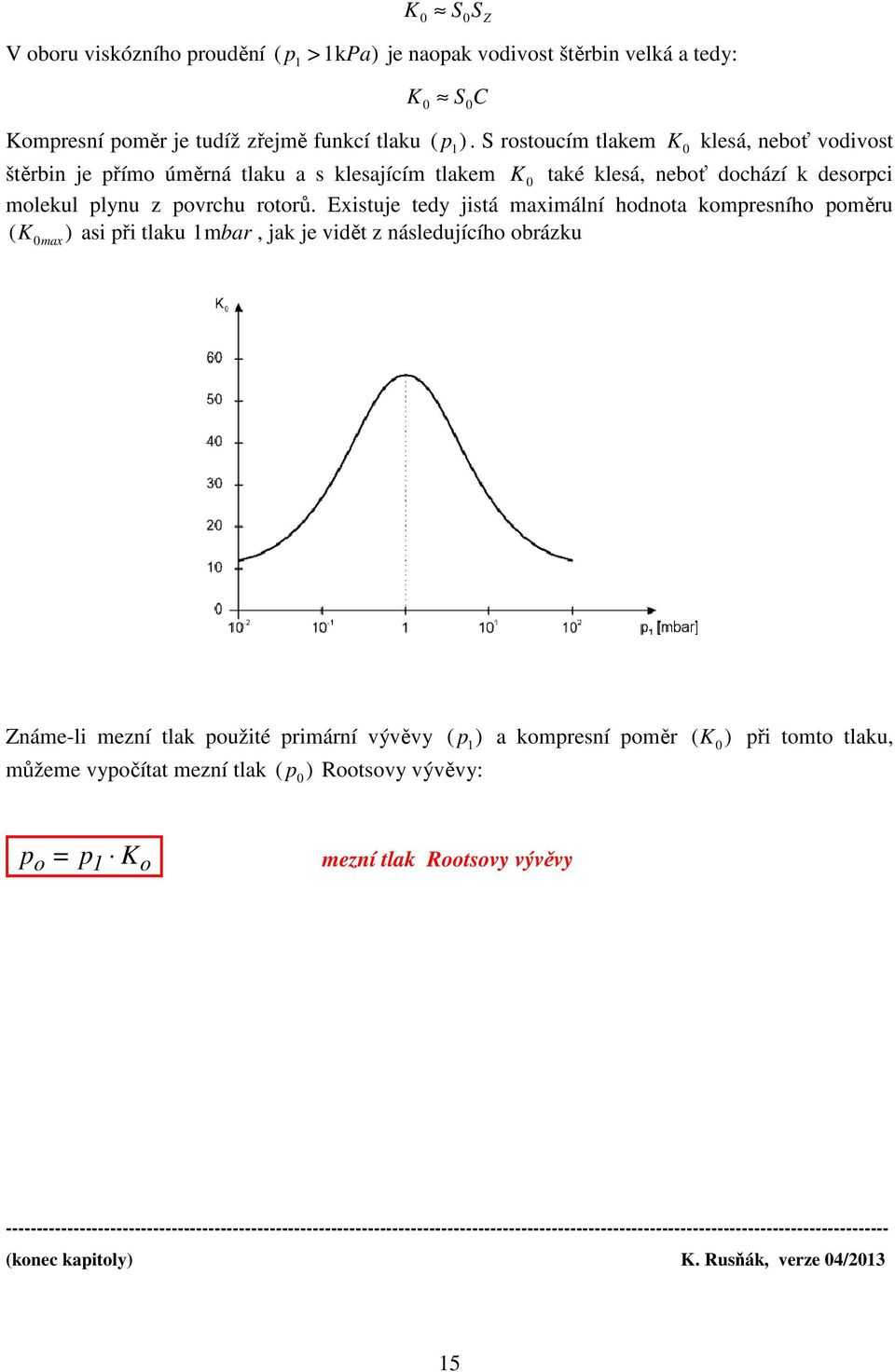 Existuje tedy jistá maximálí hdta kmresíh měru ( K ) max asi ři tlaku mbar, jak je vidět z ásledujícíh brázku Záme-li mezí tlak užité rimárí vývěvy ( ) a kmresí měr ( K ) ři