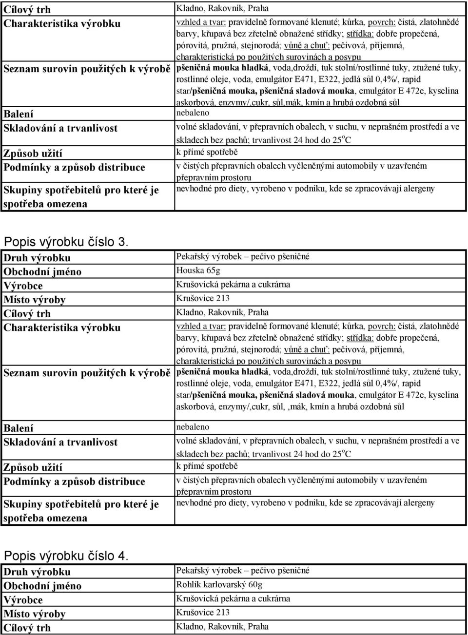 Pekařský výrobek pečivo pšeničné Houska 65g  star/pšeničná mouka, pšeničná sladová mouka, emulgátor E 472e, kyselina askorbová, enzymy/,cukr, sůl,,mák, kmín a hrubá ozdobná sůl Popis výrobku