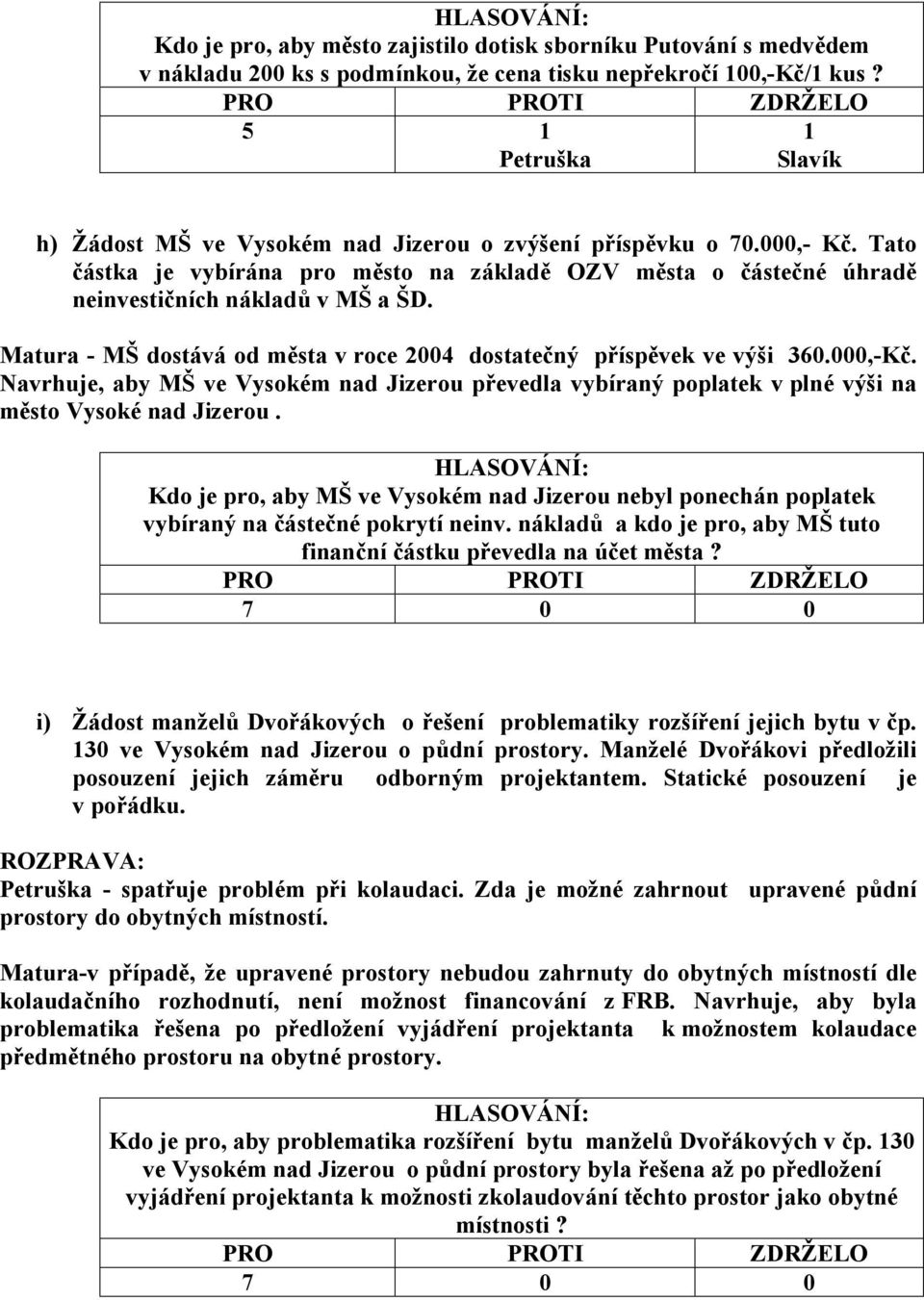 Tato č á stka je vybírá na pro město na zá kladě OZV města o č á steč né úhradě neinvestičních ná kladů v MŠ a ŠD. Matura - MŠ dostá vá od města v roce 2004 dostatečný příspěvek ve výši 360.000,-Kč.