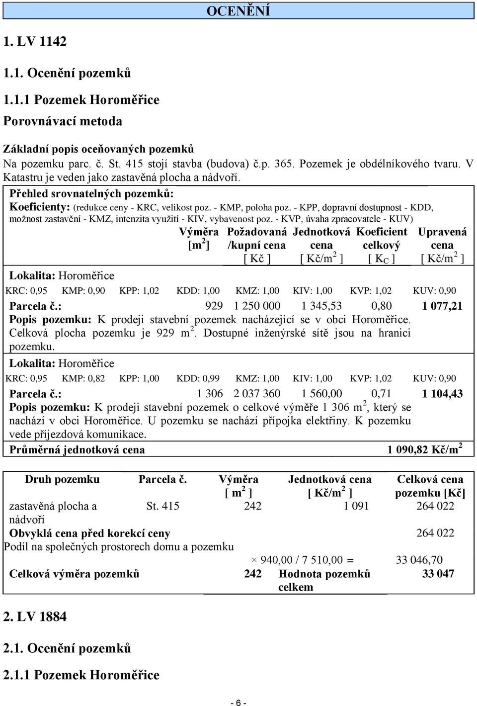 - KPP, dopravní dostupnost - KDD, možnost zastavění - KMZ, intenzita využití - KIV, vybavenost poz.