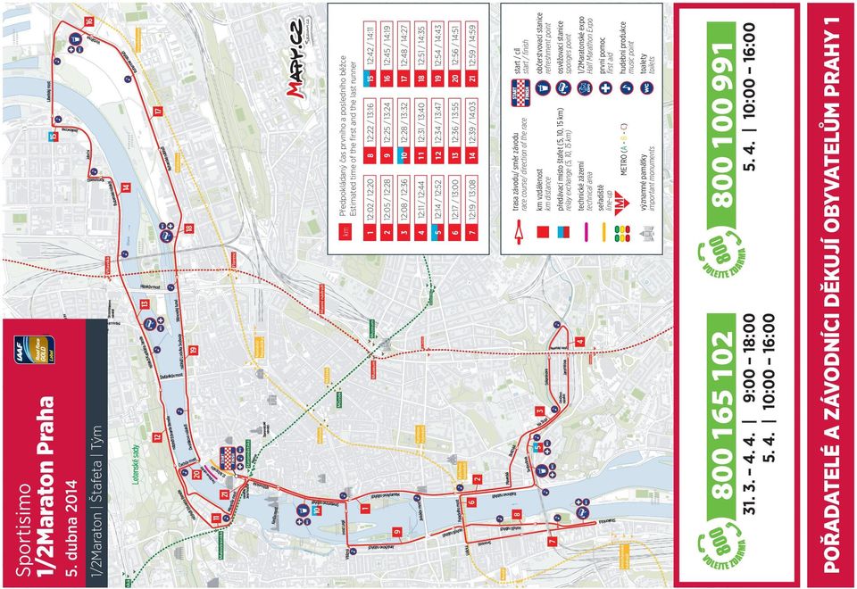 zázemí technical area seřadiště line-up první pomoc first aid občerstvovací stanice refreshment point předávací místo štafet (5, 10, 15 km) relay exchange (5, 10, 15 km) 12:59 / 14:59 km vzdálenost